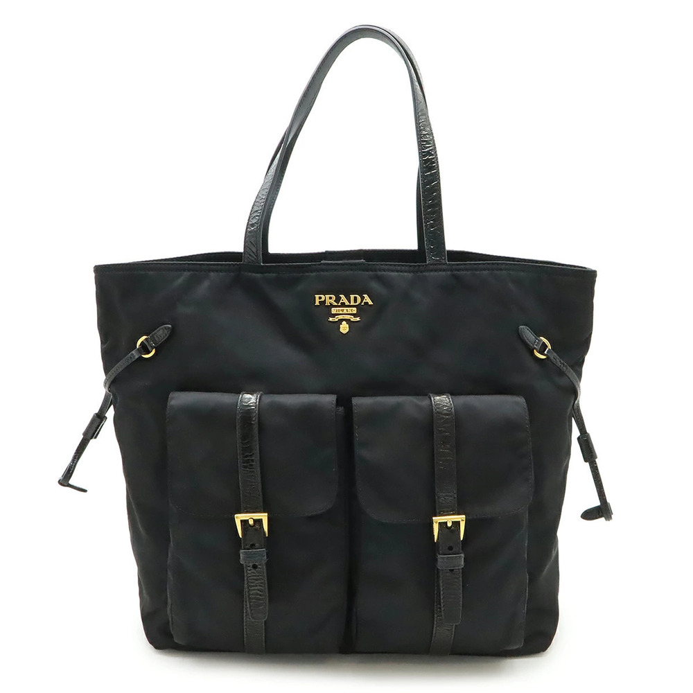 Prada Tote Tessuto Saffiano Bag Shoulder TESSUTO Leather NERO Black